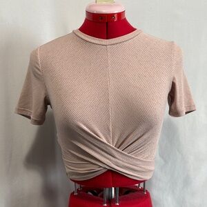 Divided Beige Ribbed Crop Top